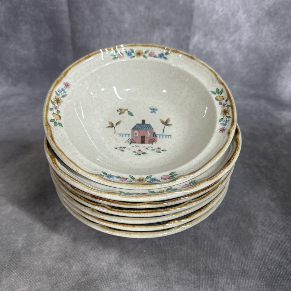 7 Vintage International Heartland Rim Cereal Bowls Stoneware Japan Farm 7"